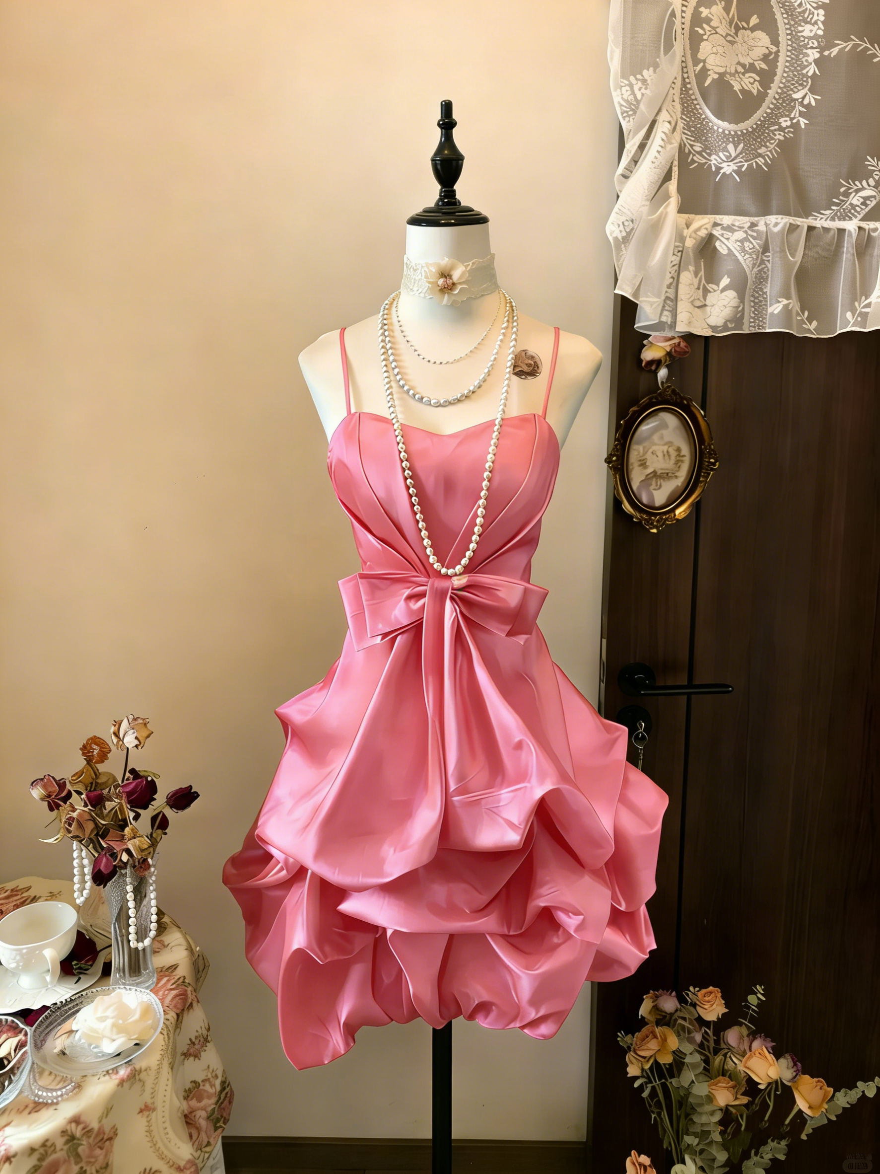 Vintage Yellow Spaghetti Straps Satin Pleated Short Prom Dress Formal Graduation Homecoming Dress