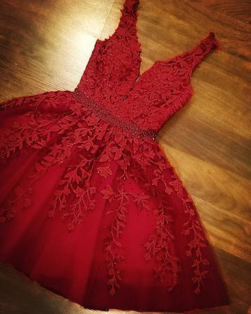 A-line V Neck Homecoming Dress With Waist Beading