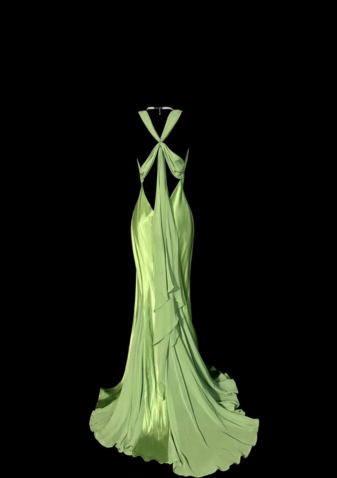 Sexy Green Prom Dress Satin V-Neck Backless Pleated Evening Dress