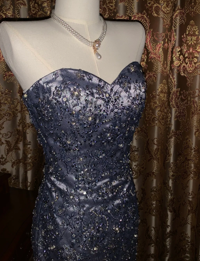 Gorgeous Sweetheart Neck Satin Beaded Mermaid Long Evening Dress Formal Birthday Party Dress