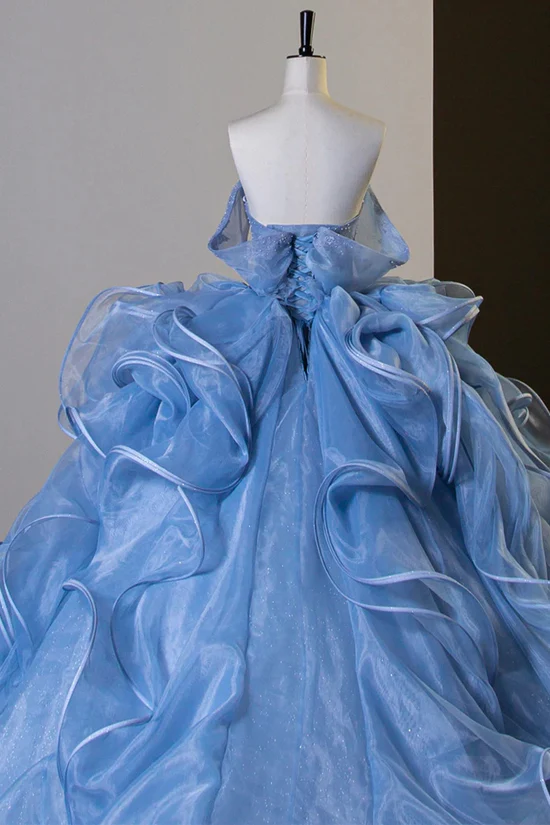 Gorgeous Sky Blue Ruffle Prom Dress Ball Gown Princess Sweet 16 Dress