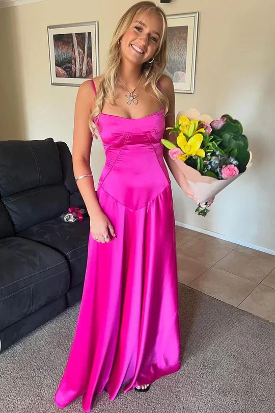 Elegant Spaghetti Straps Lilac Satin Long Wedding Guest Dress Bridesmaid Dress