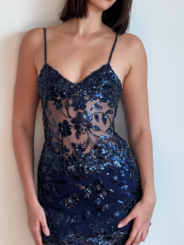 Pretty Spaghetti Straps Pink Sequin Grade Homecoming Dress Short Birthday Outfits Cocktail Dress