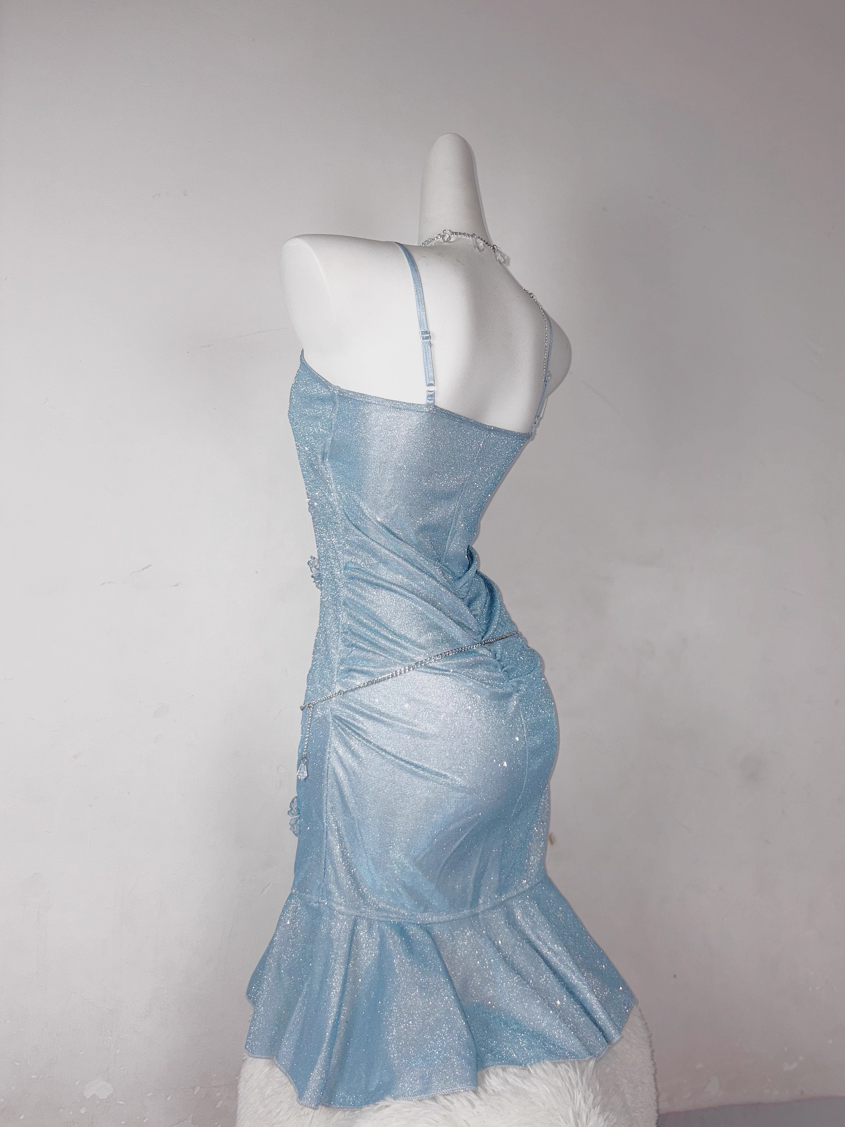 Classy Blue Spaghetti Straps Ruffles Homecoming Dress Short Birthday Dress