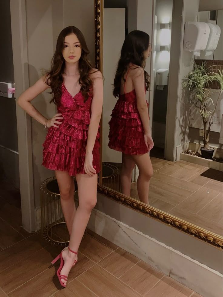 Beautiful Spaghetti Straps Red Layers Short Formal 6th Grade Homecoming Dress A Line Cocktail Dress