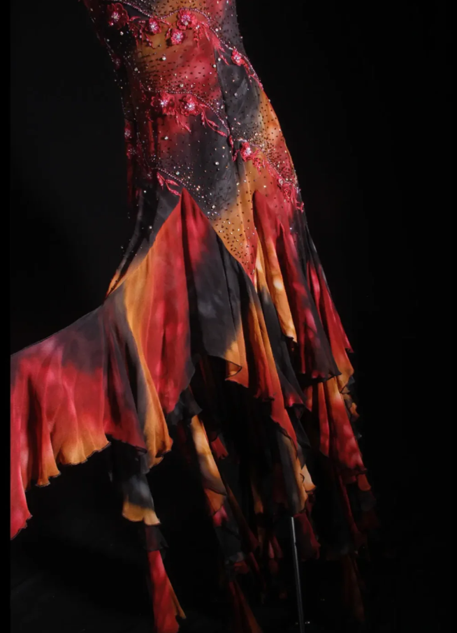 Vintage Embroidered Floral Chiffon Ruffle Mermaid Evening Dress Strapless Long Party Dress