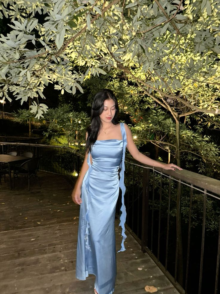 Classy Spaghetti Straps Blue Satin Mermaid Long Bridesmaid Dress Wedding Guest Dress