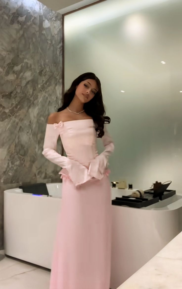 Sweet Two Piece Off The Shoulder Pink Satin Chiffon Mermaid Prom Dress Formal Party Dress