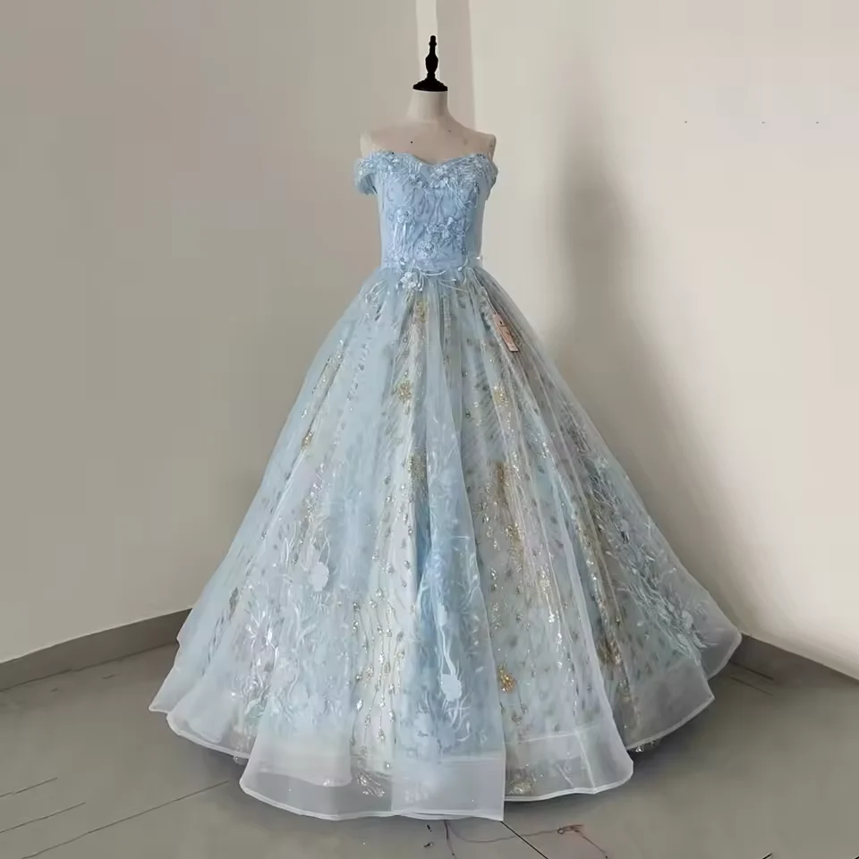 Sweet Pink Tulle Lace Appliques Ball Gown,Off The Shoulder Quinceanera Dress