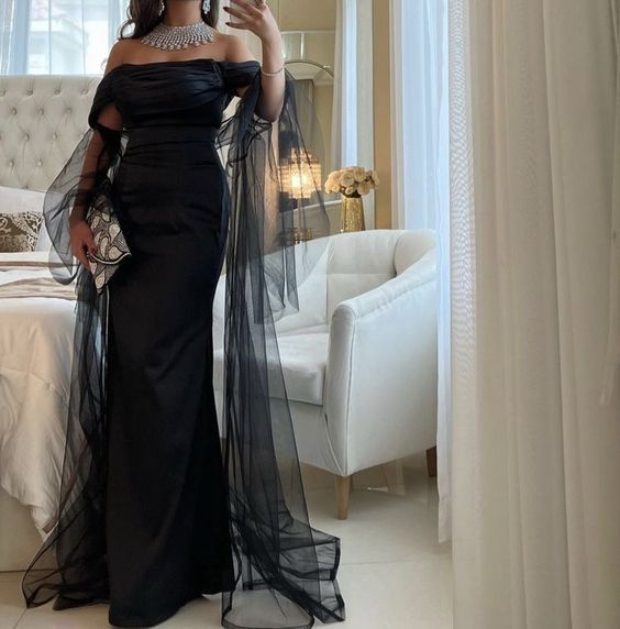 Elegant Black Mermaid Long Evening Dress,Black Dinner Dress