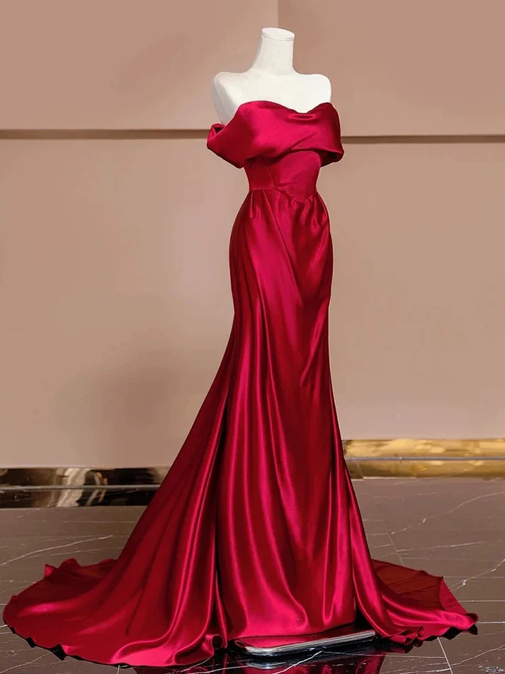 Classy Off The Shoulder Red Mermaid Long Prom Dress Formal Evening Dress
