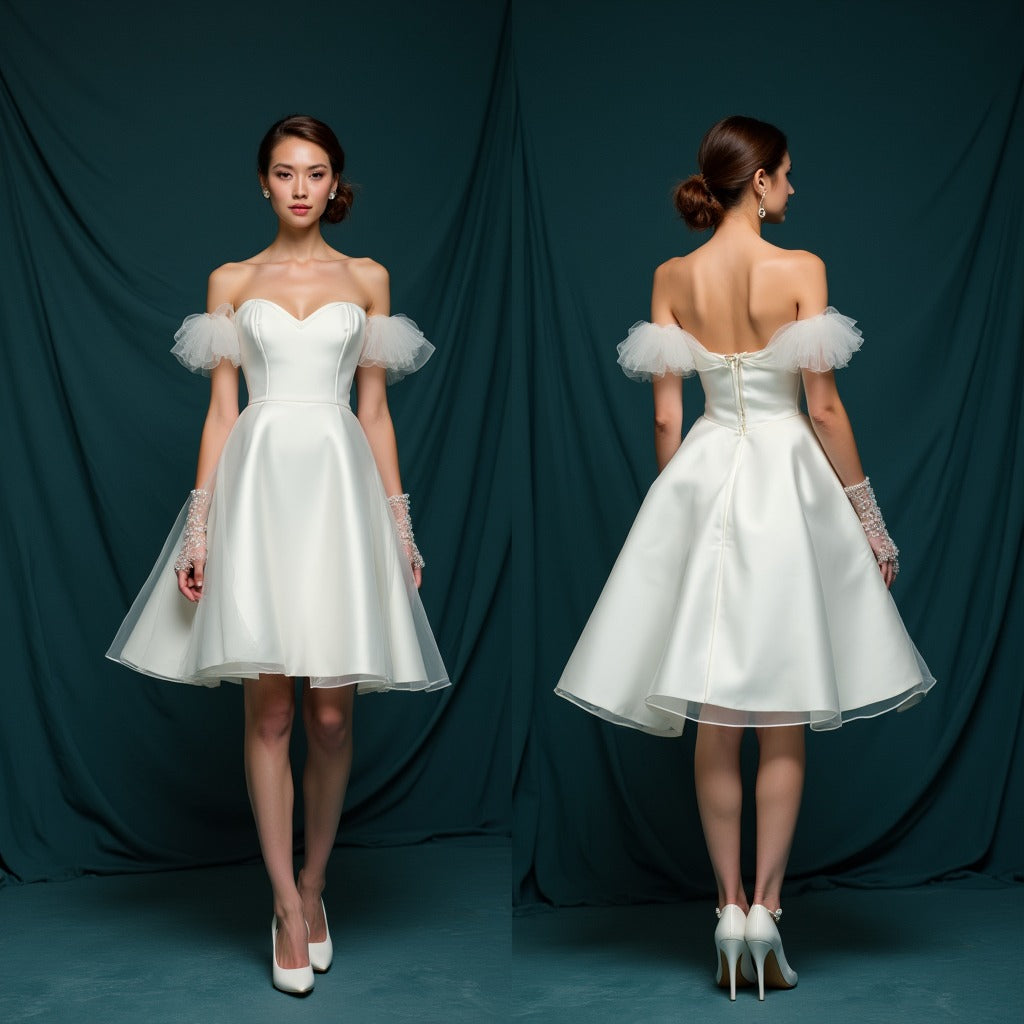 Elegant Handmade Bridal Gown Long Sleeve Tulle Wedding Dress