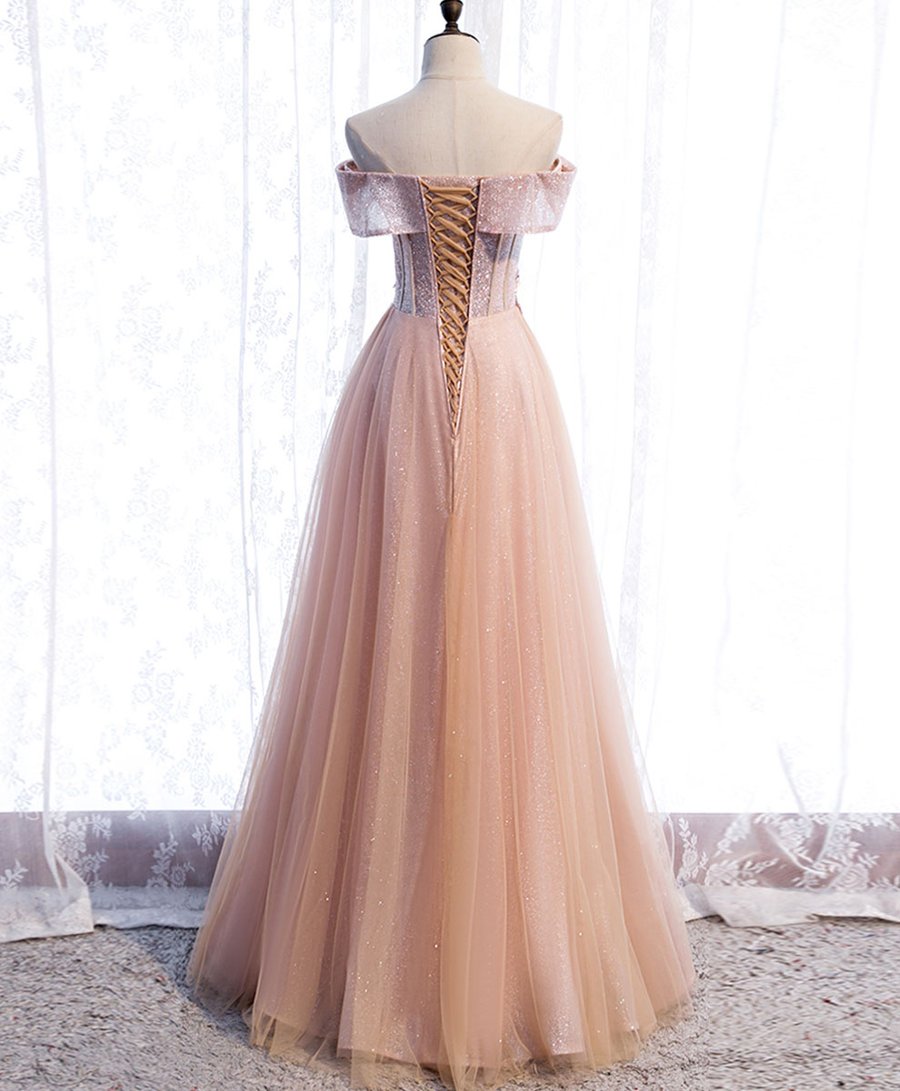Pink tulle sequin long prom dress pink tulle formal dress
