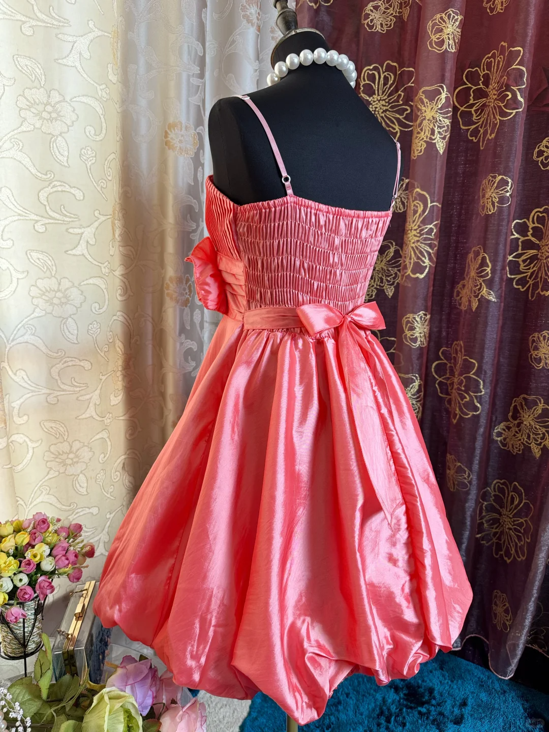 Pretty Spaghetti Straps Pink Satin A Line Homecoming Dress Short 21st Birthday Outfits With Flower
