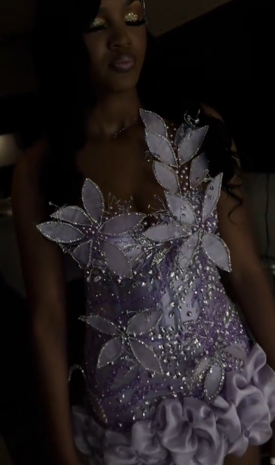 Lavender Sweetheart Neck Beaded Floral Embellished Short Homecoming Dress Formal 18th Birthday Outfits