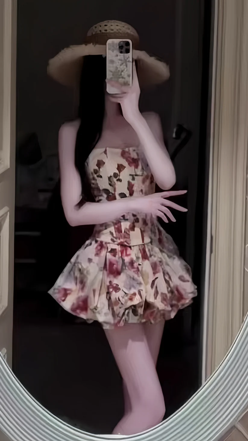 Pretty Strapless Satin Print Floral A Line Short 21st Birthday Outfits Homecoming Dress