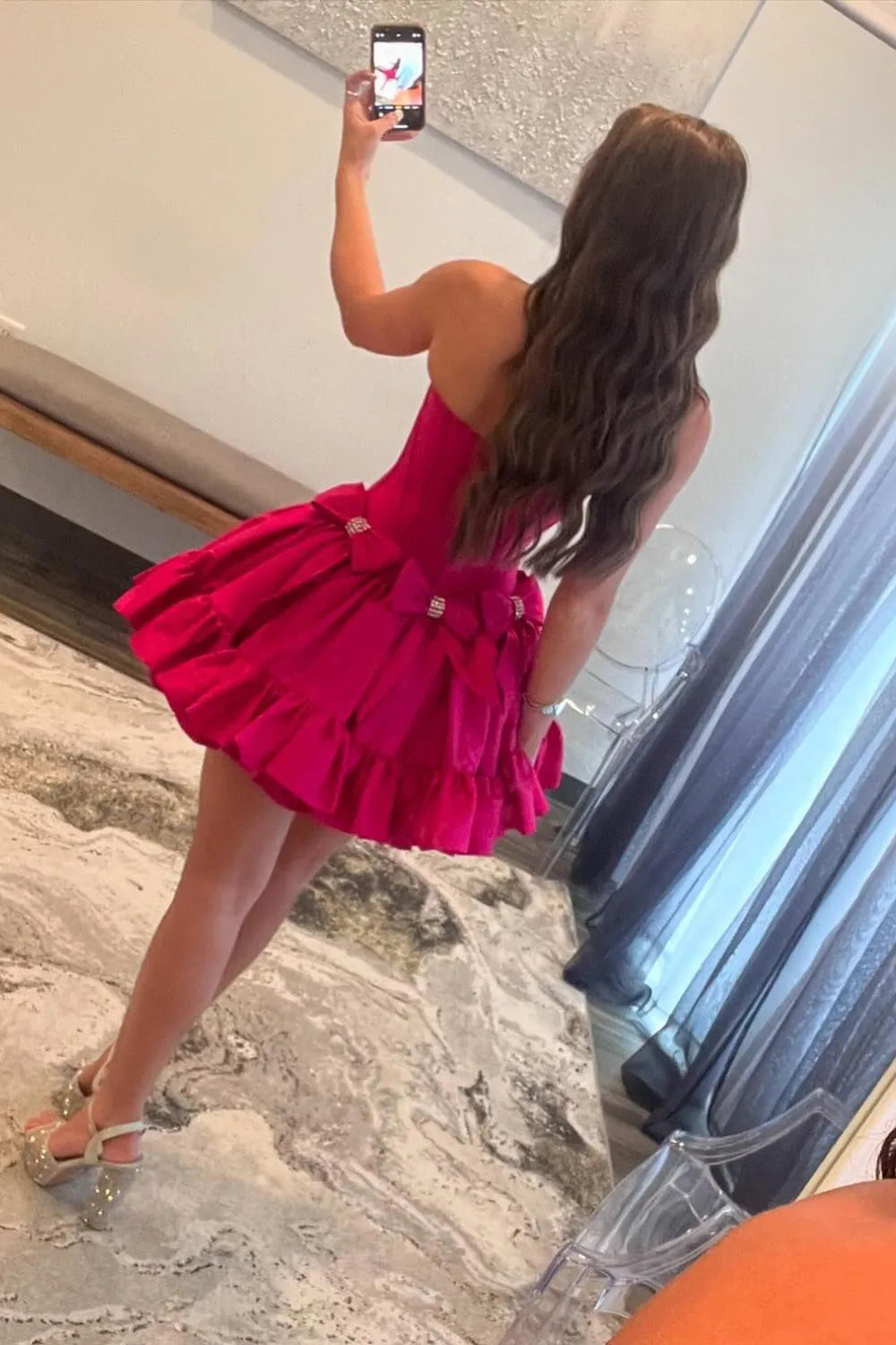 Princess A Line Strapless Red Corset Homecoming Dress with Bowknot
