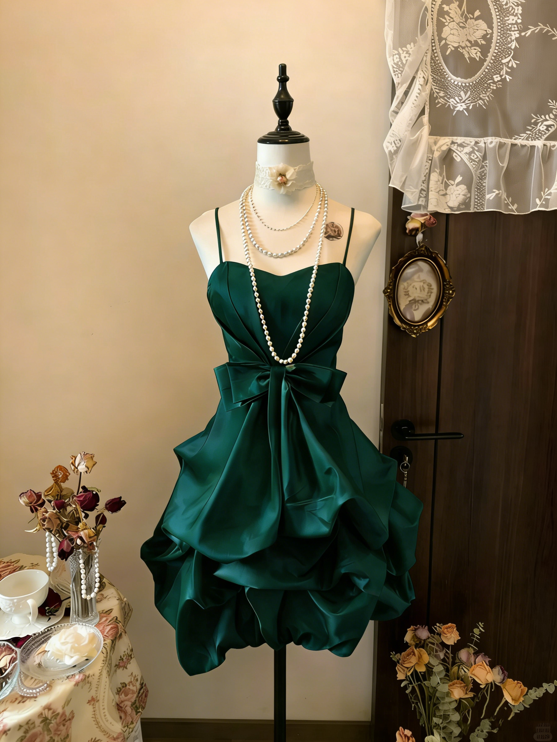 Vintage Yellow Spaghetti Straps Satin Pleated Short Prom Dress Formal Graduation Homecoming Dress