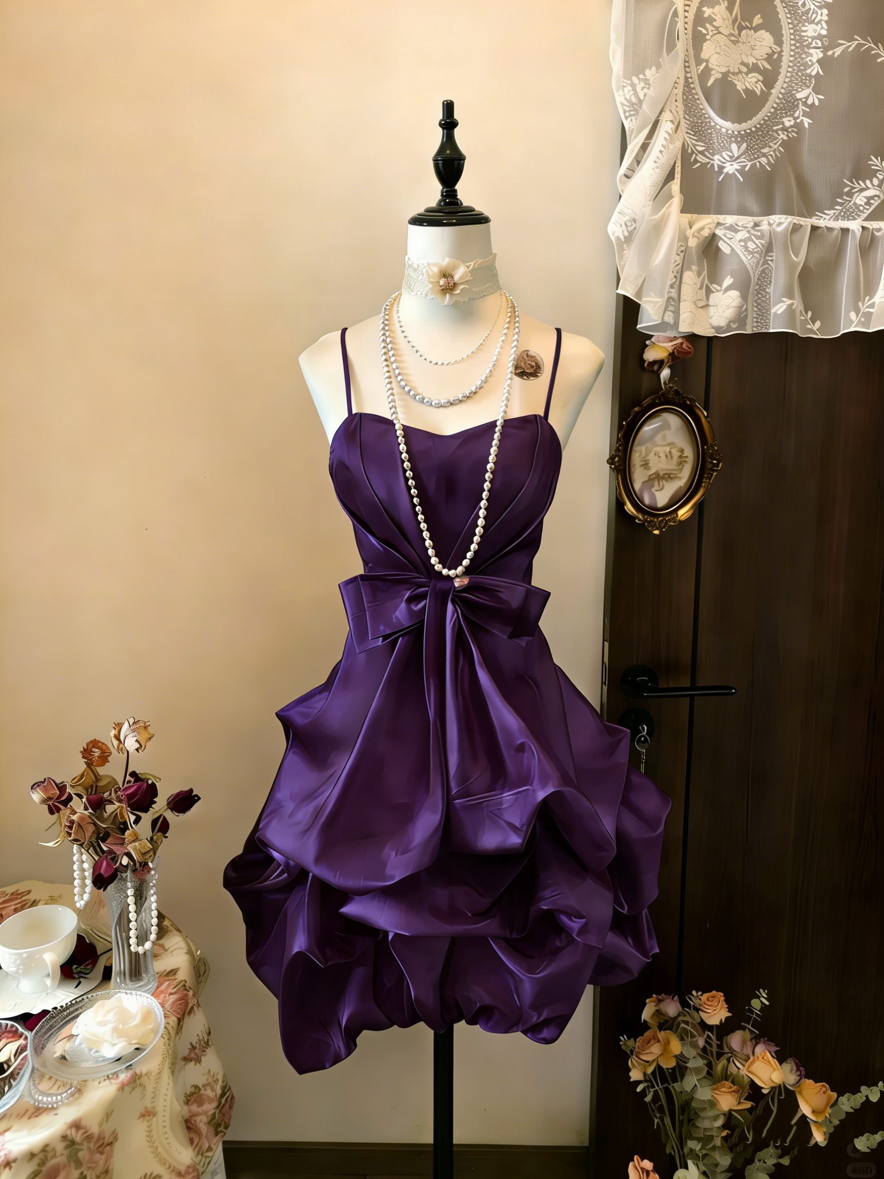 Vintage Yellow Spaghetti Straps Satin Pleated Short Prom Dress Formal Graduation Homecoming Dress