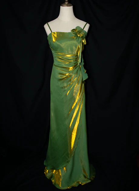 Vintage Floral Embellished Evening Gown Green Party Evening Dress