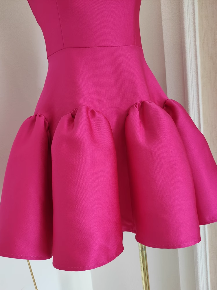 Cheap A line Strapless Hot Pink Satin Short Homecoming Dresses Birthday Outfits