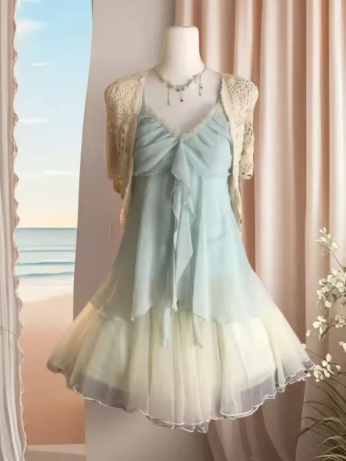 Classy Spaghetti Straps V Neck Blue Chiffon Short Homecoming Dress Birthday Dress