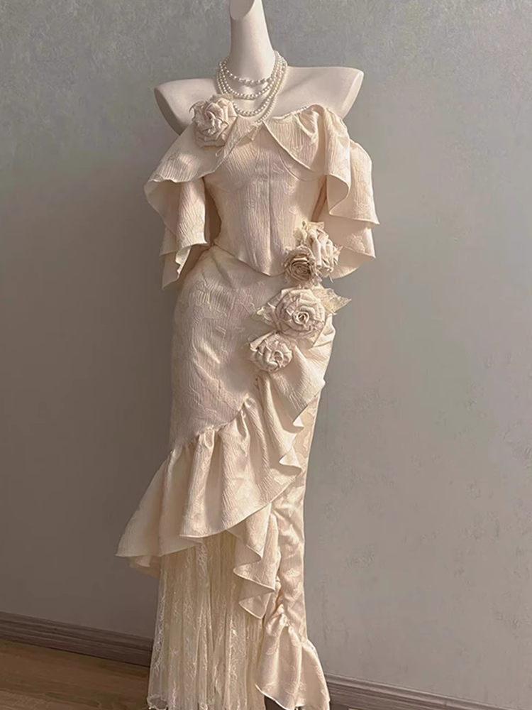 Chic Sheath Square Neckline Floral ivory Long Party Dresses Birthday Outfits With Cap Sleeves
