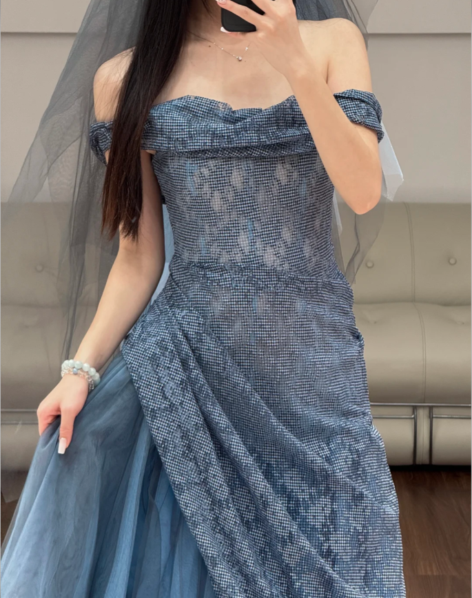 Navy Blue Tulle Prom Dress Evening Dress Birthday Dress