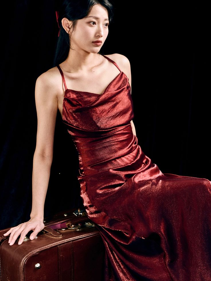 Sexy Red Satin Asymmetrical Flounce Hem Party Dress Evening Gown