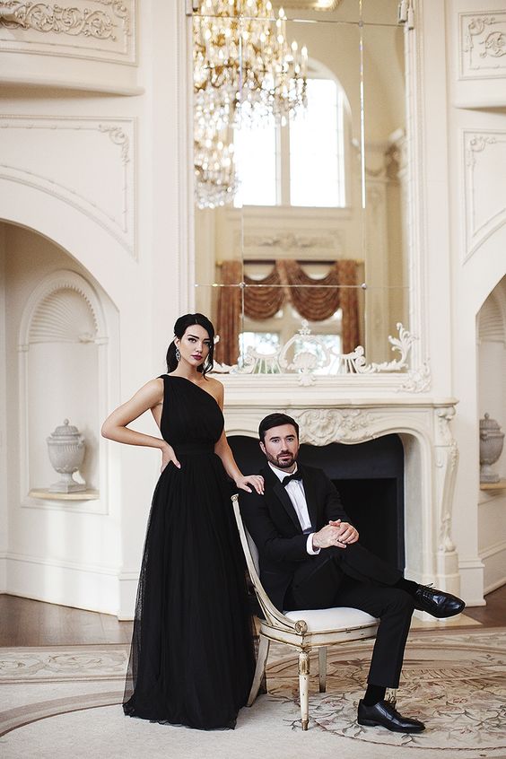One Shoulder Black Tulle Evening Dress Classic Formal Evening Dress