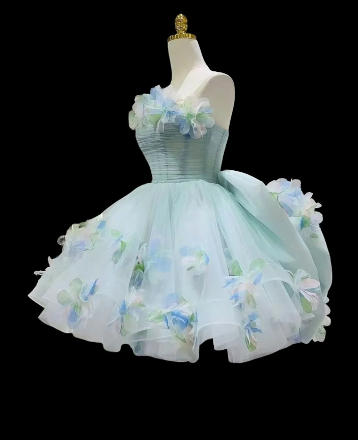 Beautiful Strapless Light Green Tulle Appliques Short Homecoming Dress 19th Birthday Outfits With Bow