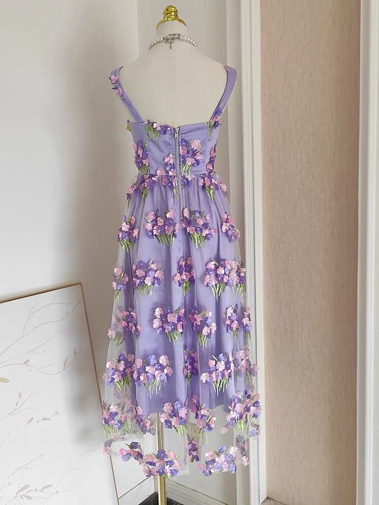 Cute A line Straps Sleeveless Lilac Floral Party Dress Short Birthday Outfits