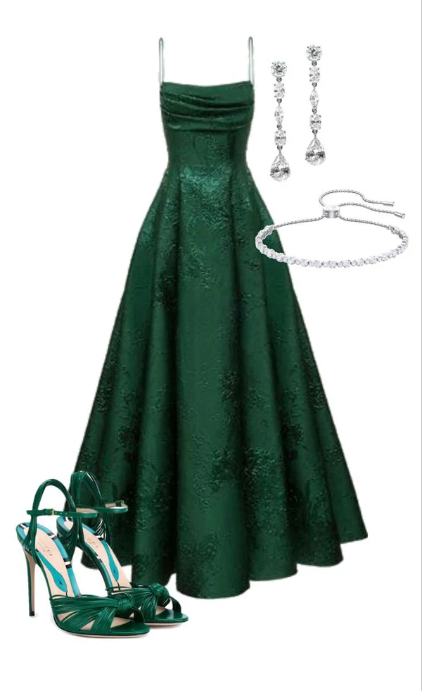 Emerald Green Spaghetti Straps Prom Dress A-line Evening Dress