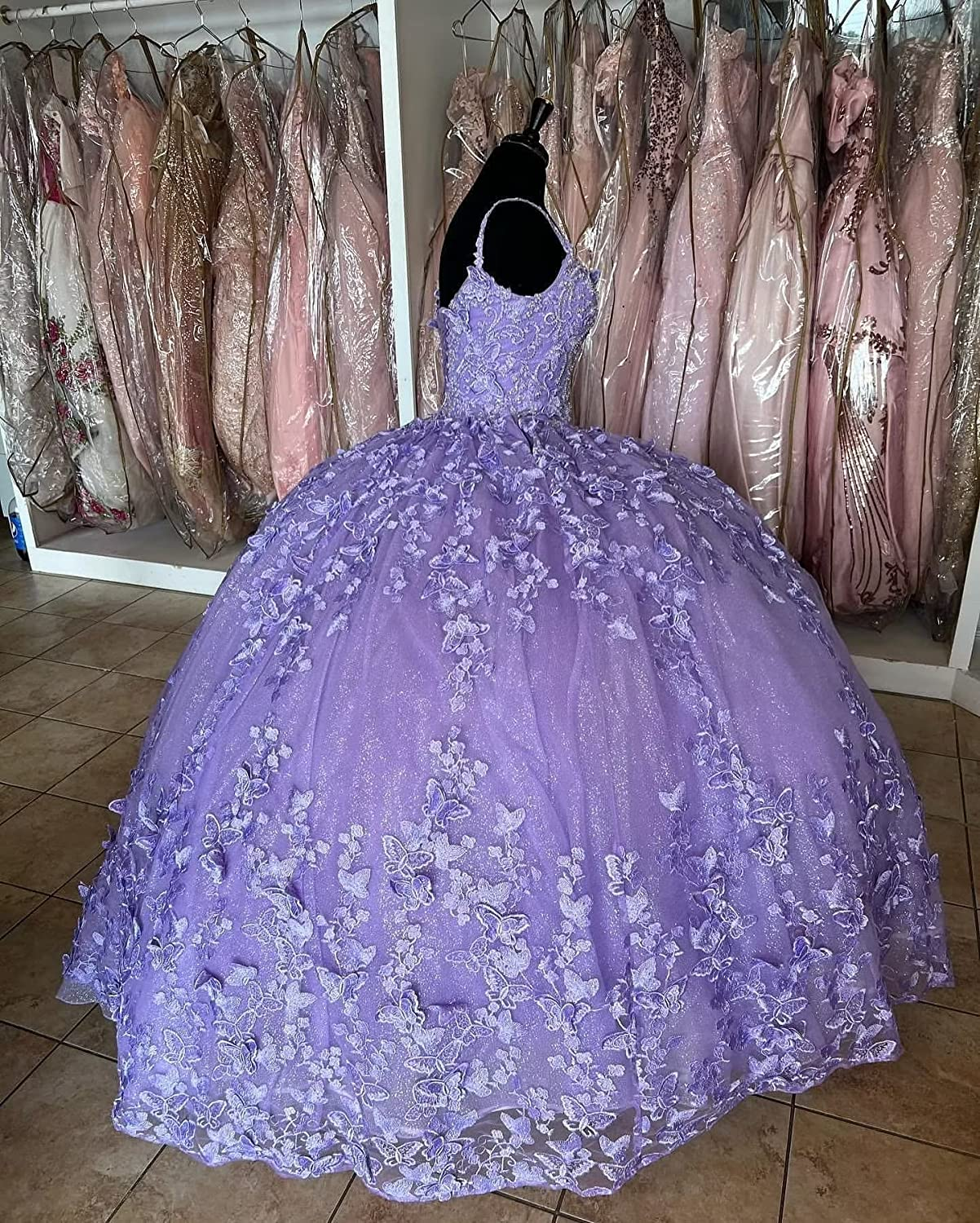 Purple princess ball gown quinceanera dress sweet 16 dress butterflies quinceanera dress
