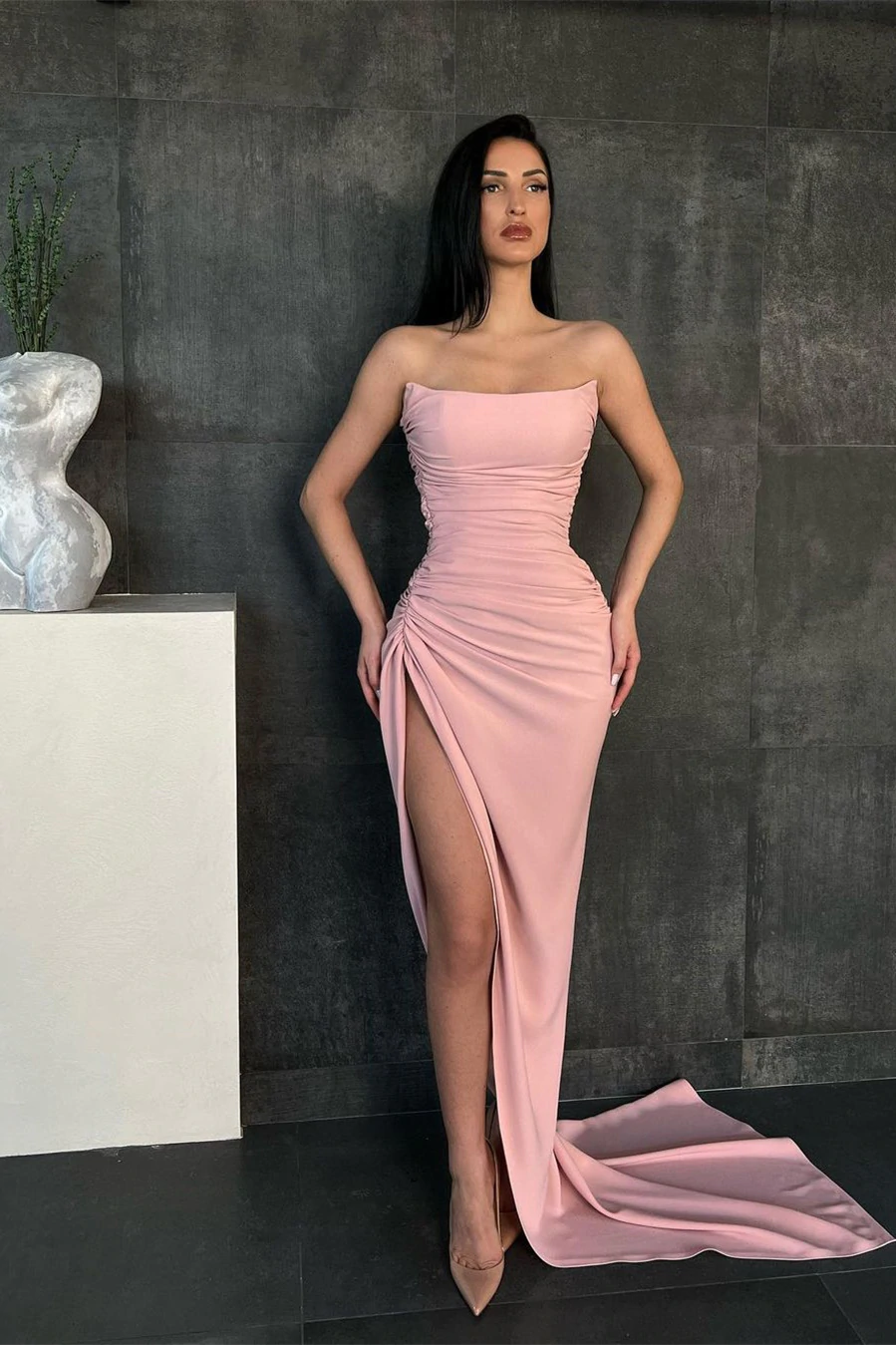 Elegant Sweetheart Mermaid Simple Prom Dresses with High Split