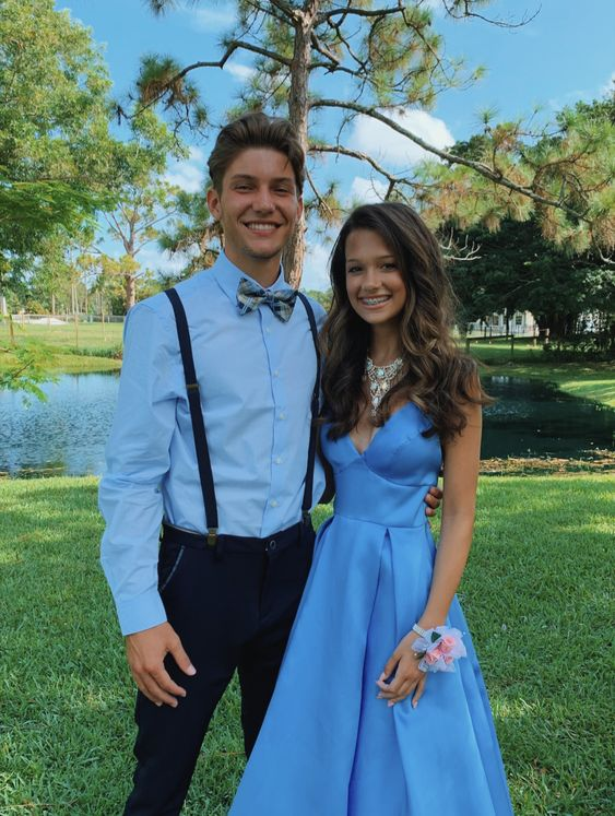 Chic A-line Blue V Neck Prom Dress,Blue Formal Dress