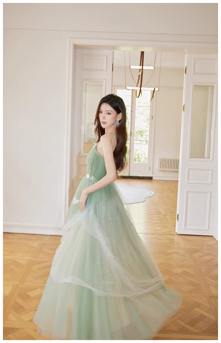 Fairy Green Tulle Sequin Butterfly Applique A Line Birthday Party Dress Evening Dress