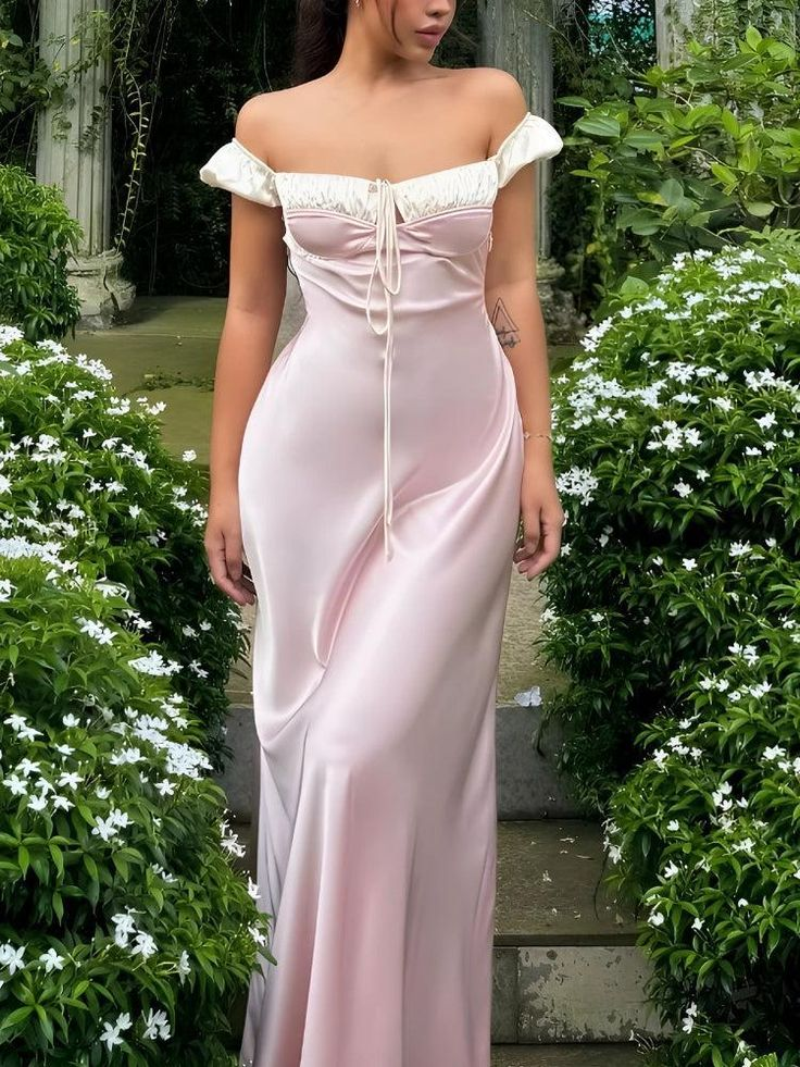 Pink Satin Ruched Charming Evening Dress Elegant Long Prom Dress