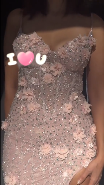 Gorgeous Spaghetti Straps Pink Sequin Beaded Slit mermaid Evening Dress Long Birthday Party Dress With 3D Flowers