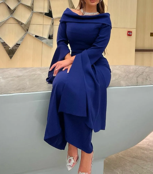 Elegant Blue Long Evening Dress,Blue Formal Dress