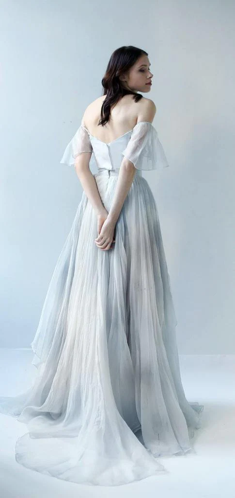 Fancy A-line Off Shoulder Chiffon Long Prom Dresses, Evening Dresses