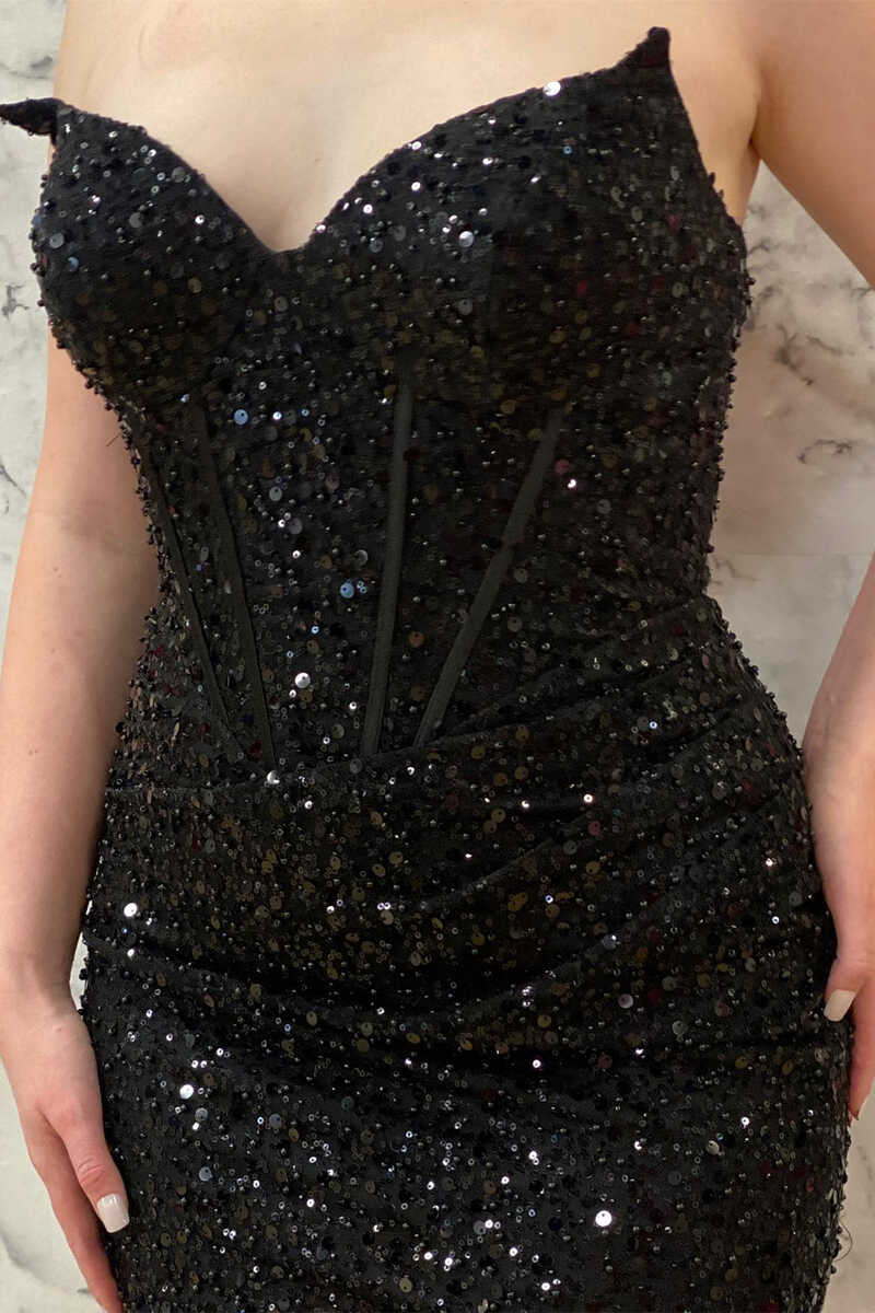 Black Sequin Strapless Tight Mini Homecoming Dress