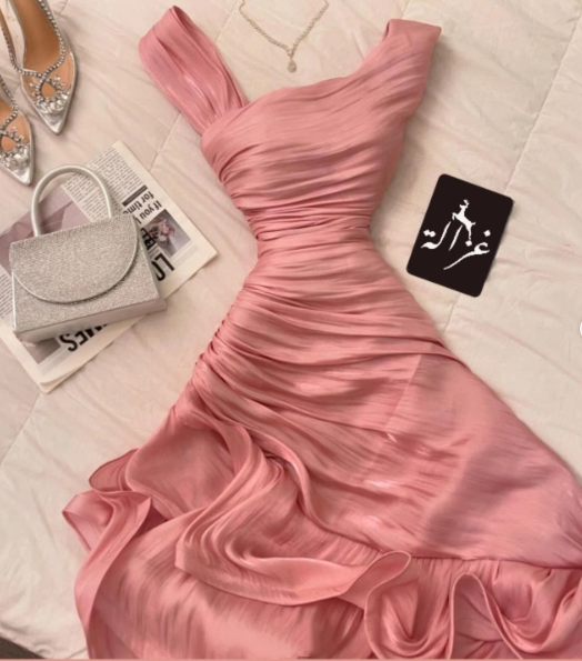 Pretty Sheath Pink Long Ruffles Prom Dresses Formal Evening Dress