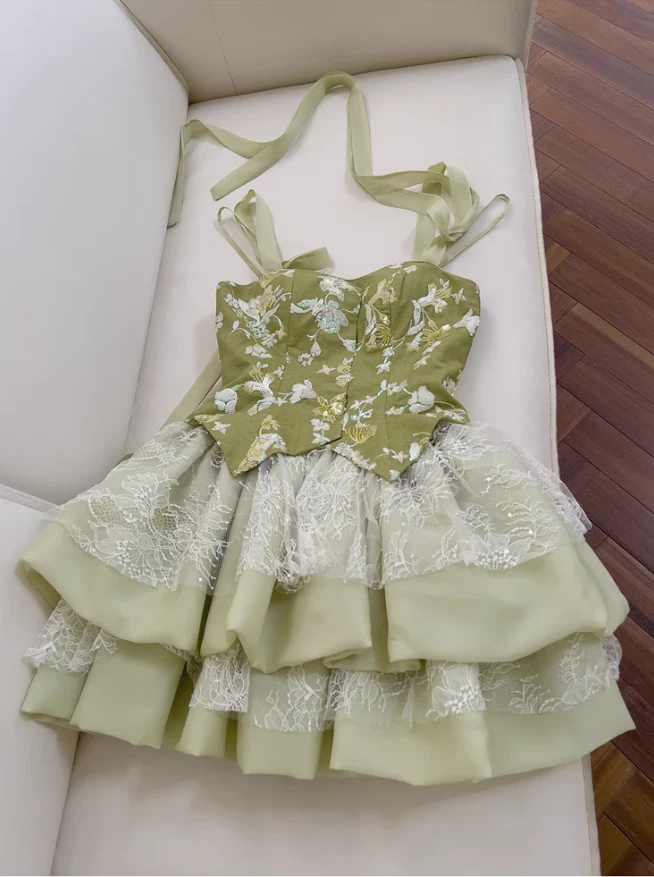 Sweet Green Lace A Line Homecoming Dress Mini Prom Dress
