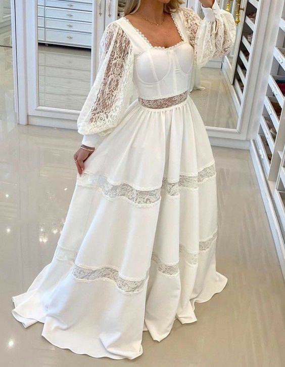 Chic White Long Sleeves Evening Dress,White Evening Gown