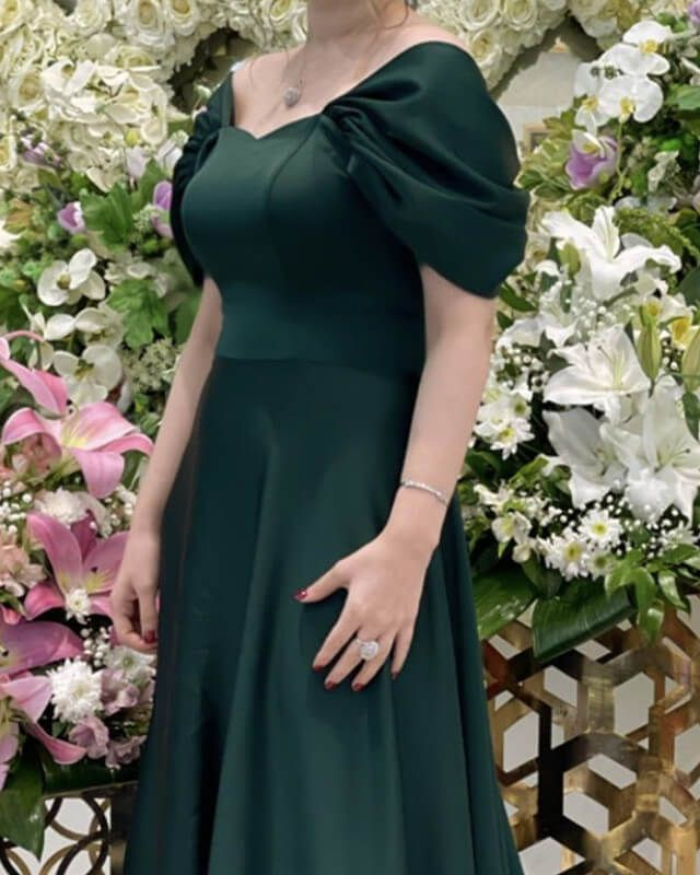 Dark Green Satin Bridesmaid Dresses Cap Sleeves,A-line Dark Green Evening Dress
