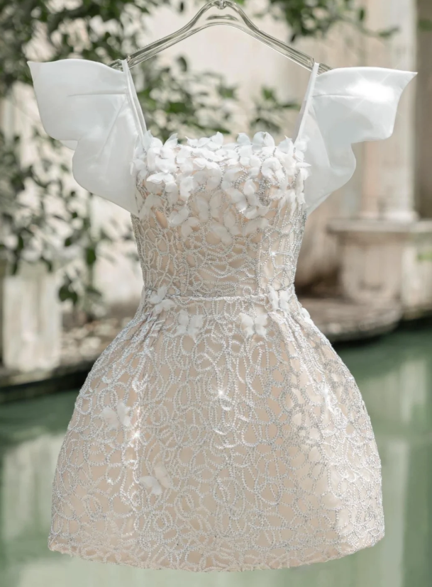 Elegant Lace Appliques A Line 7th Grade Homecoming Dress Short Party Dress