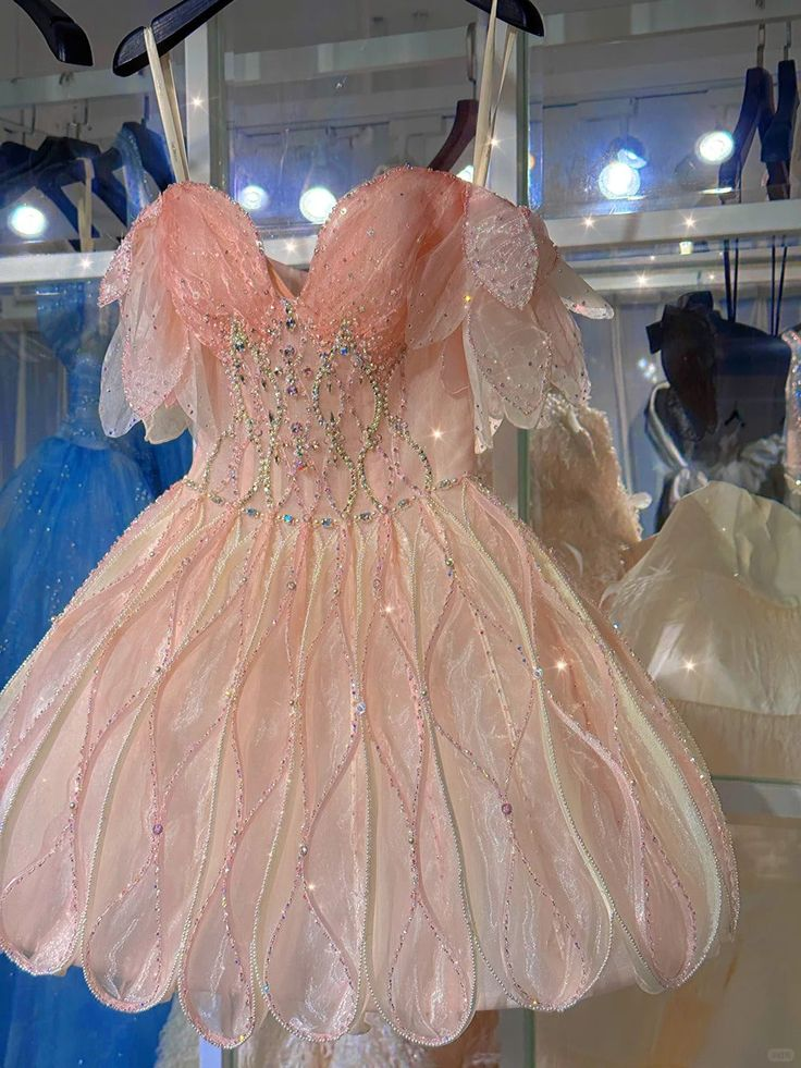 Glitter Pink Beaded Spaghetti Straps Princess 18th Birthday Dress Homecoming Dress