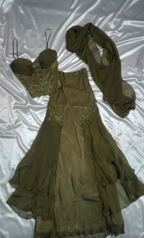 Vintage Spaghetti Strap Corset Two-Piece Prom Dresses Chiffon Green Evening Dresses