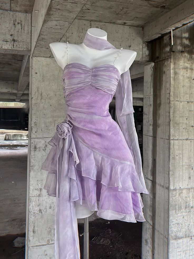 Elegant Spaghetti Straps Ruffles Lilac Cocktail Dress Homecoming Dress